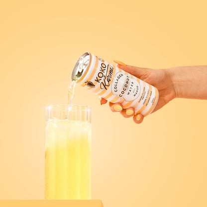 Pouring Mango Coconut Water from Koko and Karma Can
