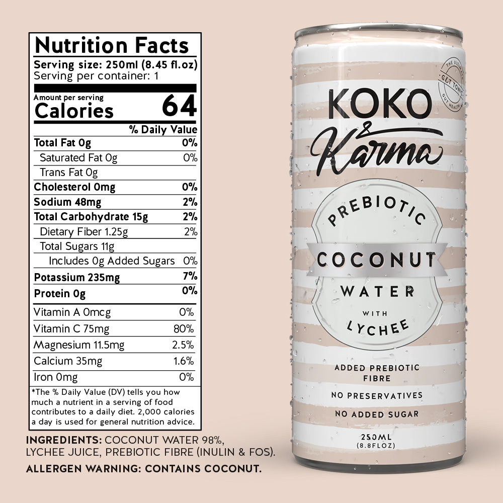 Pure Coconut Water with a dash of Lychee and Prebiotic Fibre