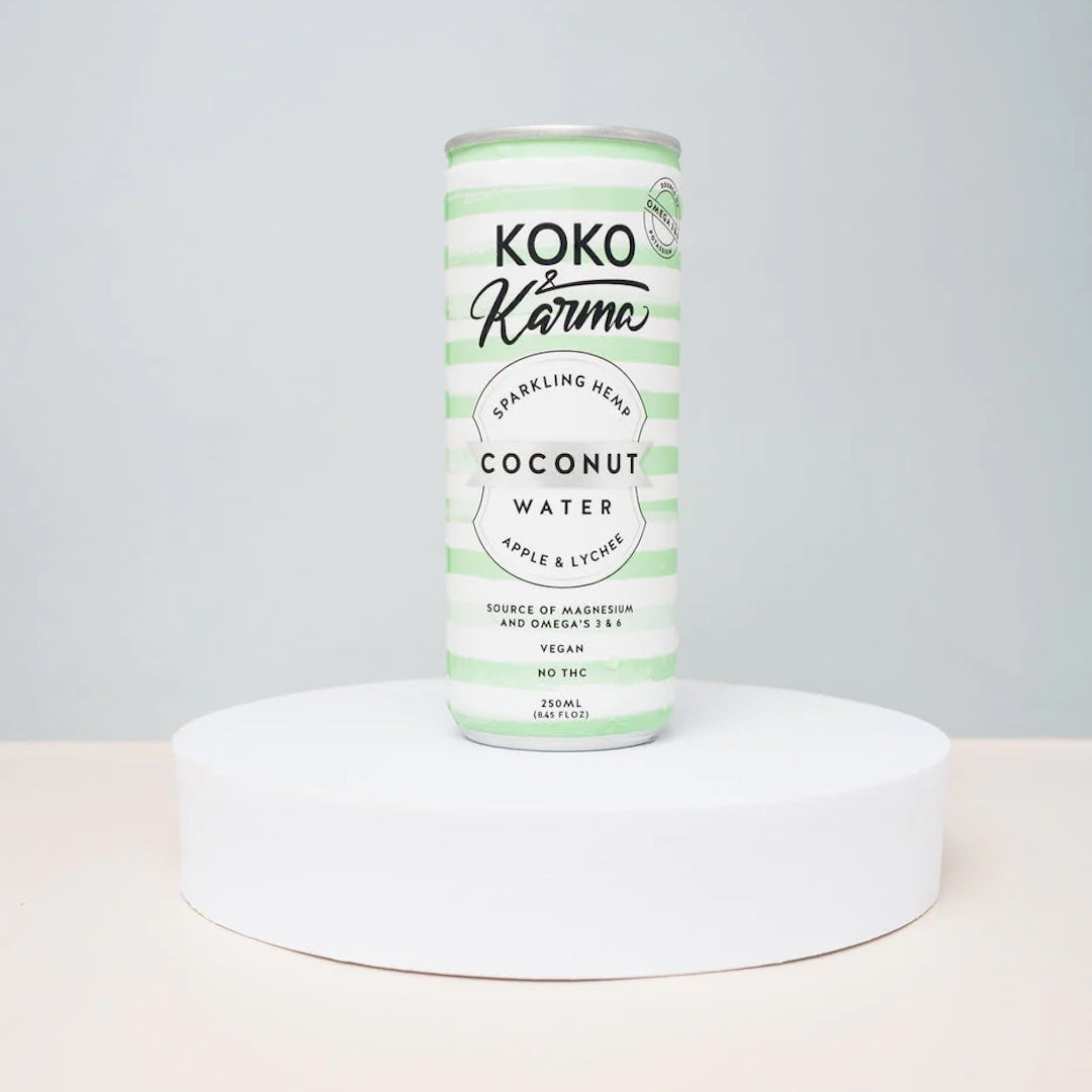 Koko and Karma Sparkling Hemp Coconut Water with Apple and Lychee