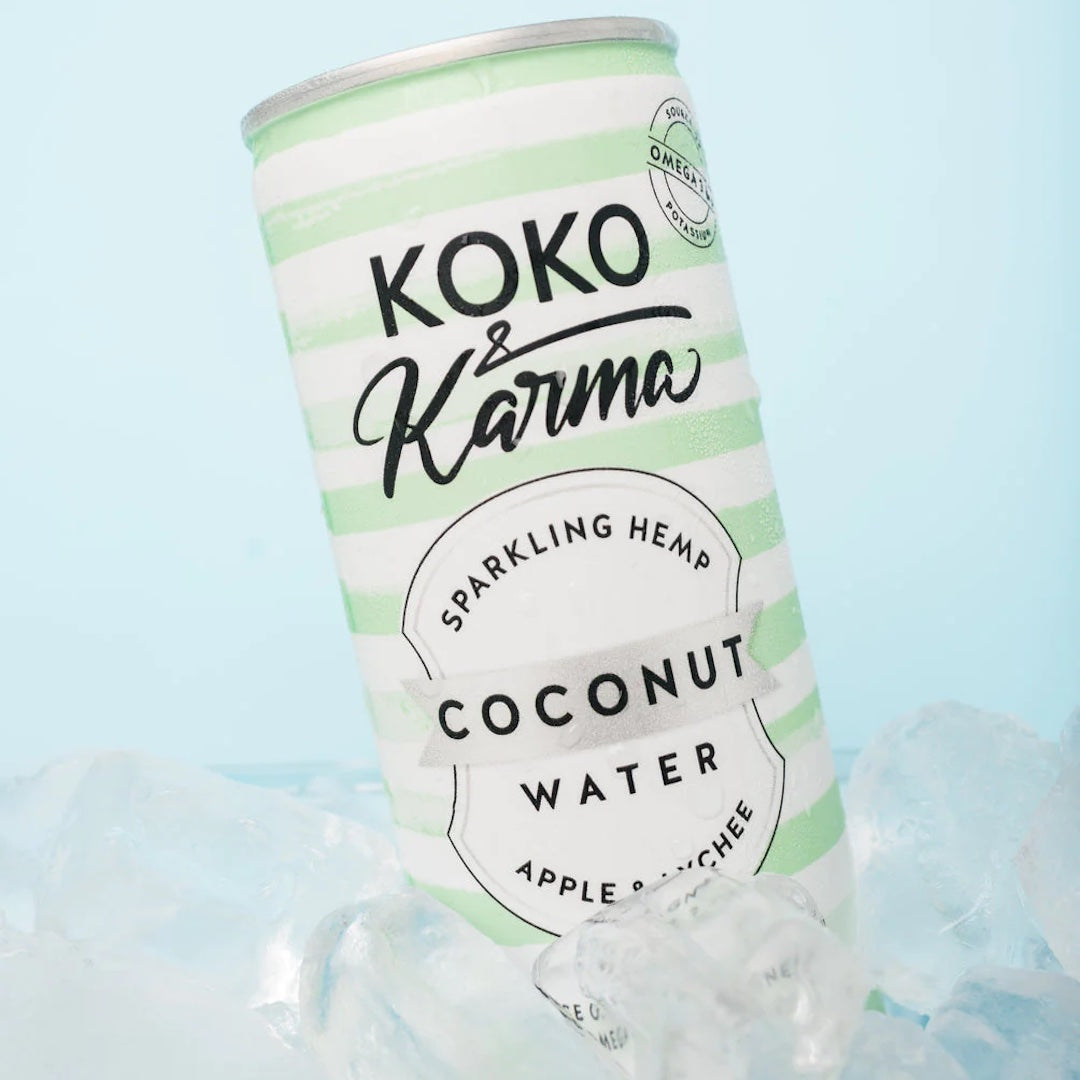 Koko and Karma Sparkling Hemp Coconut Water with Apple and Lychee